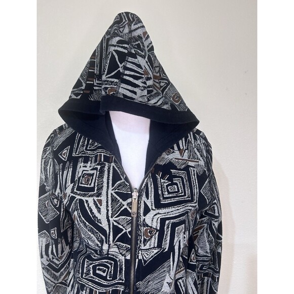 Zenergy Chicos Jacket Womens Size 0 Hooded Black Gray Geometric Full Zip Pockets - Picture 1 of 6